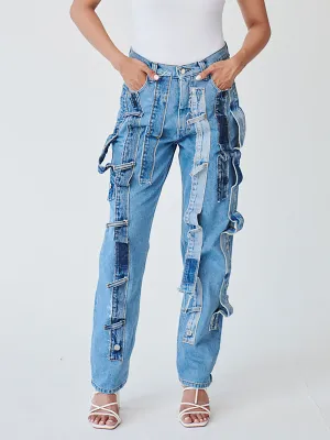 High Waisted Organic Denim Trimmed Jeans