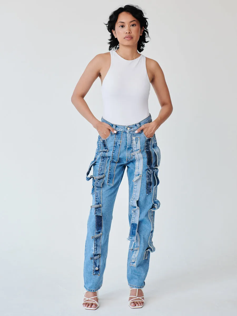 High Waisted Organic Denim Trimmed Jeans