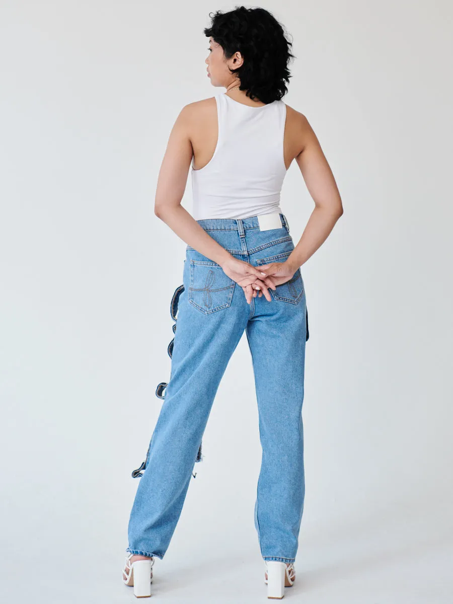 High Waisted Organic Denim Trimmed Jeans