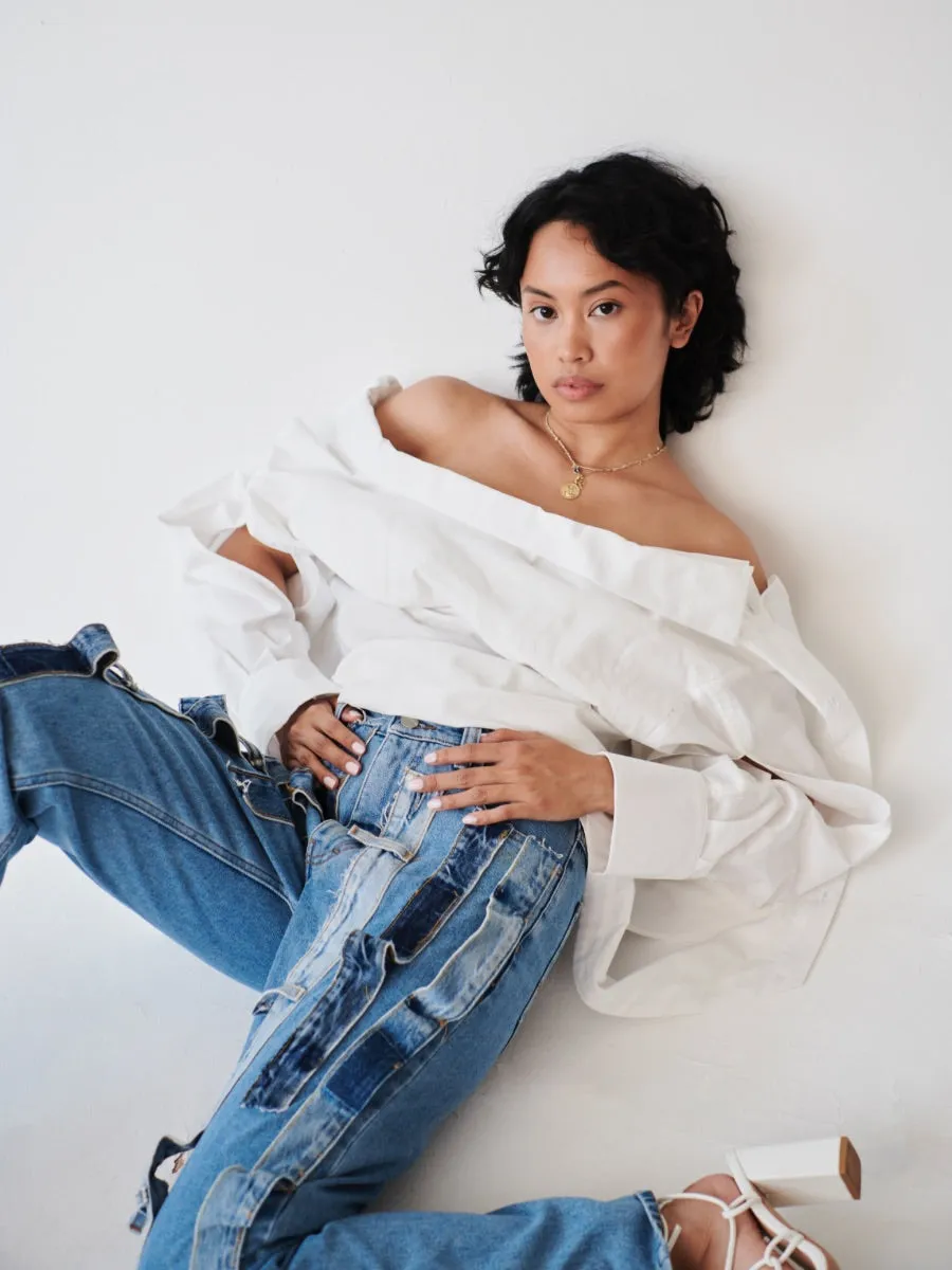 High Waisted Organic Denim Trimmed Jeans
