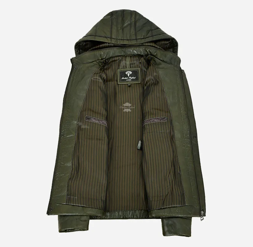 ICEBERG LEATHER PUFFER Men's Padded Leather Hooded Jacket