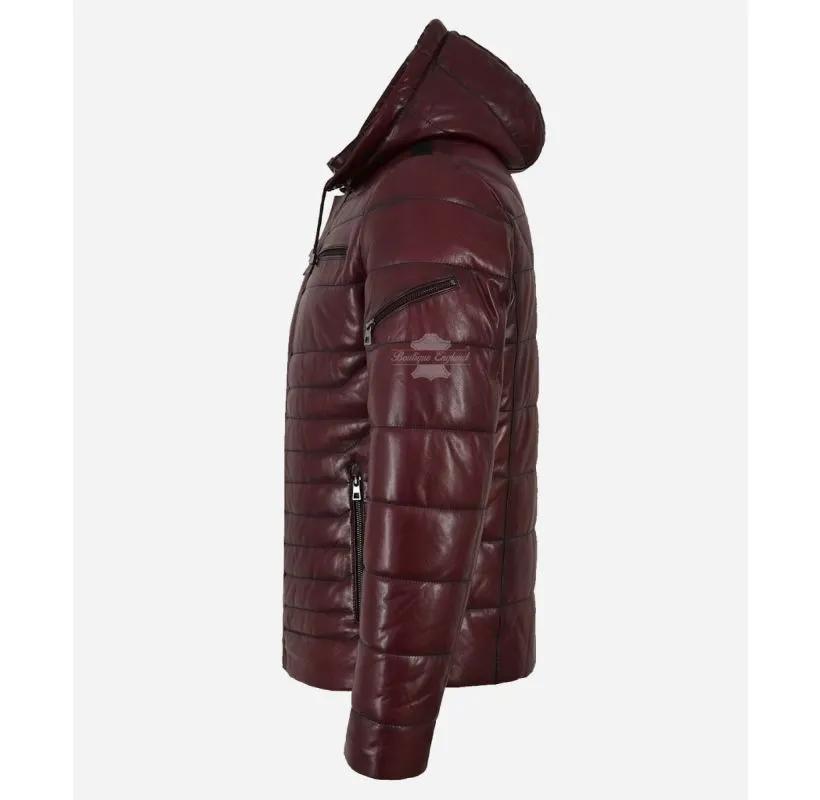 ICEBERG LEATHER PUFFER Men's Padded Leather Hooded Jacket