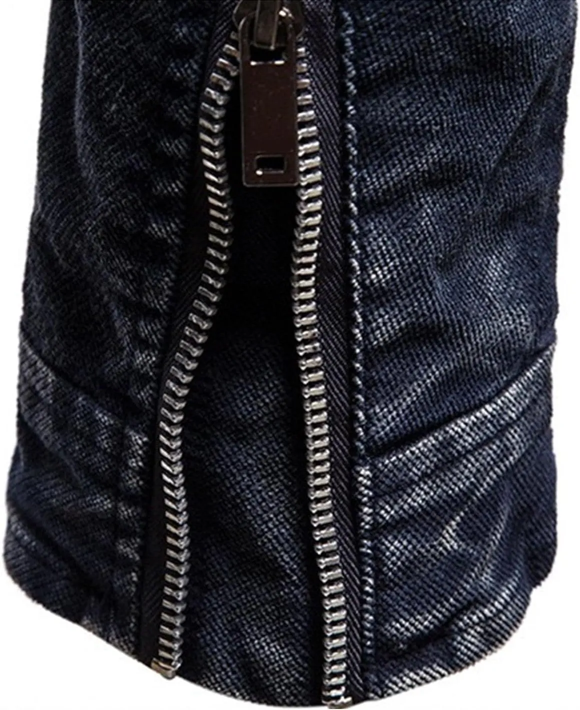 JEKE-DG Men's Stand Collar Vintage Casual Jean Jacket Slim Fit Lined Trucker Denim Jacket Full Zip Classic Biker Jackets