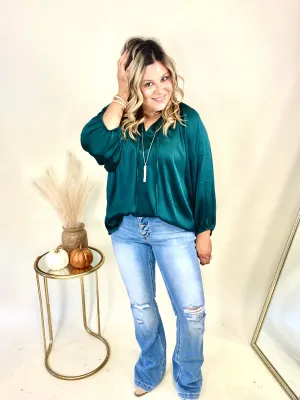 Let Me Adore You Satin Blouse In Hunter Green