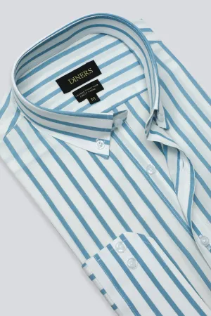 Light Blue Awning Stripe Casual Shirt