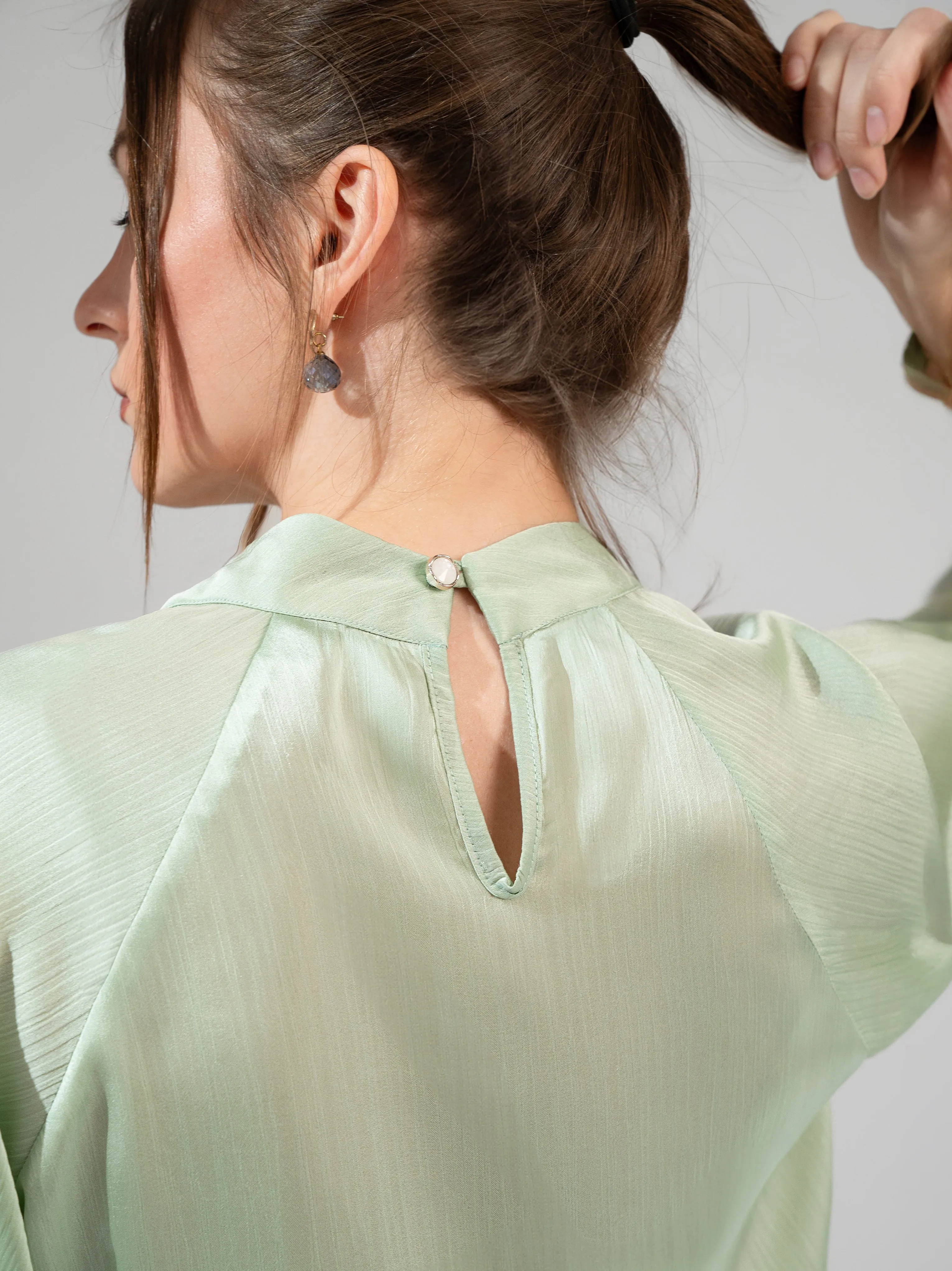 Light green keyhole neckline blouse
