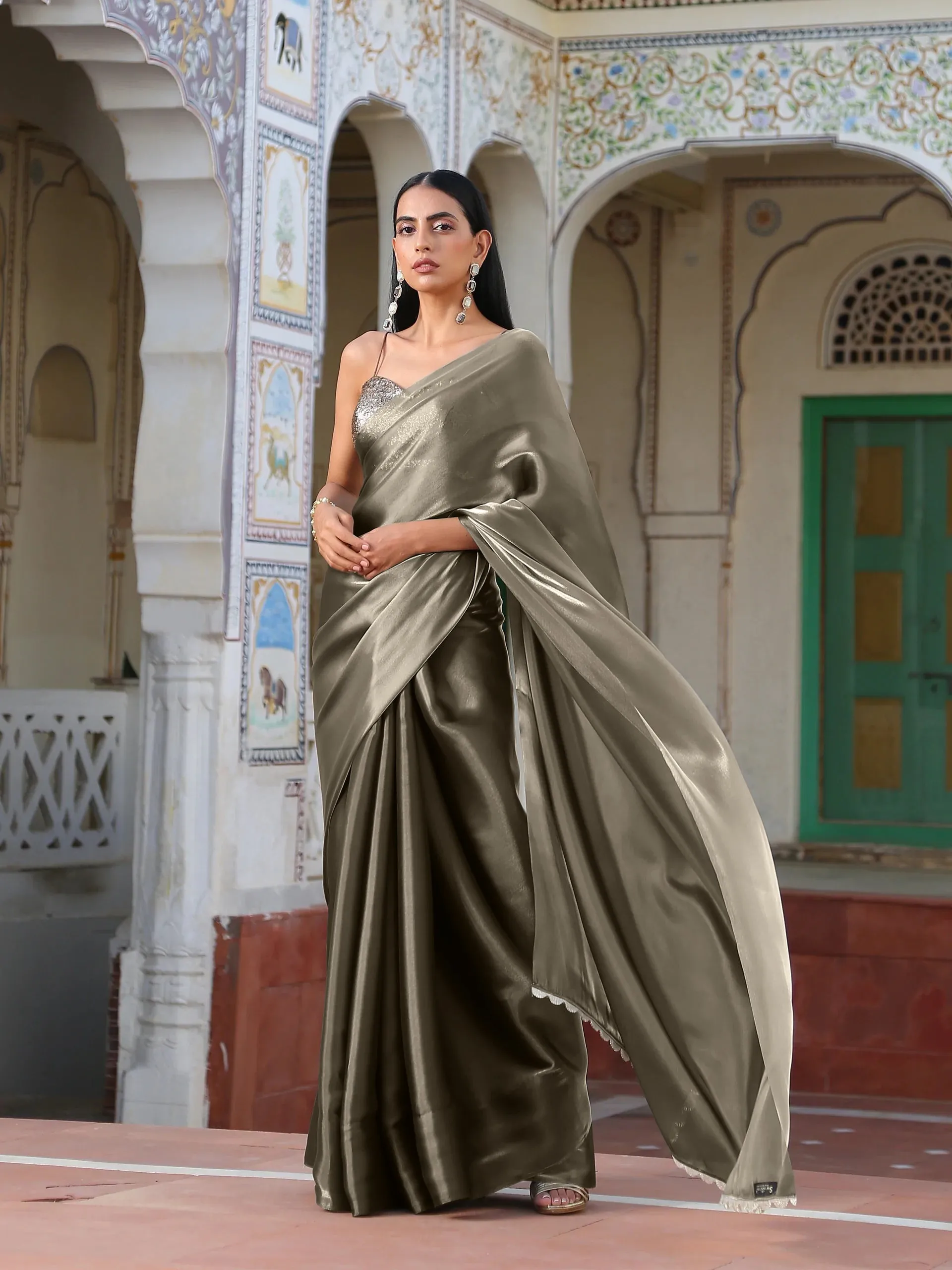 Liquid Gold saree with Lace