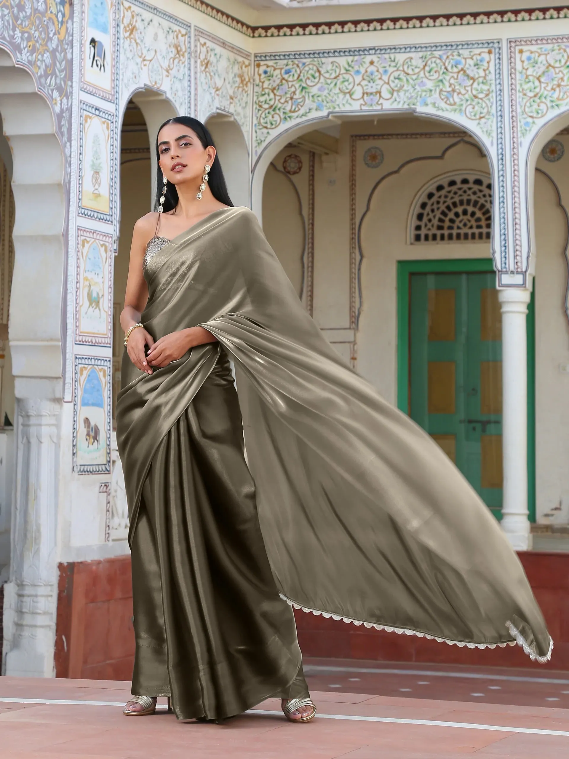 Liquid Gold saree with Lace