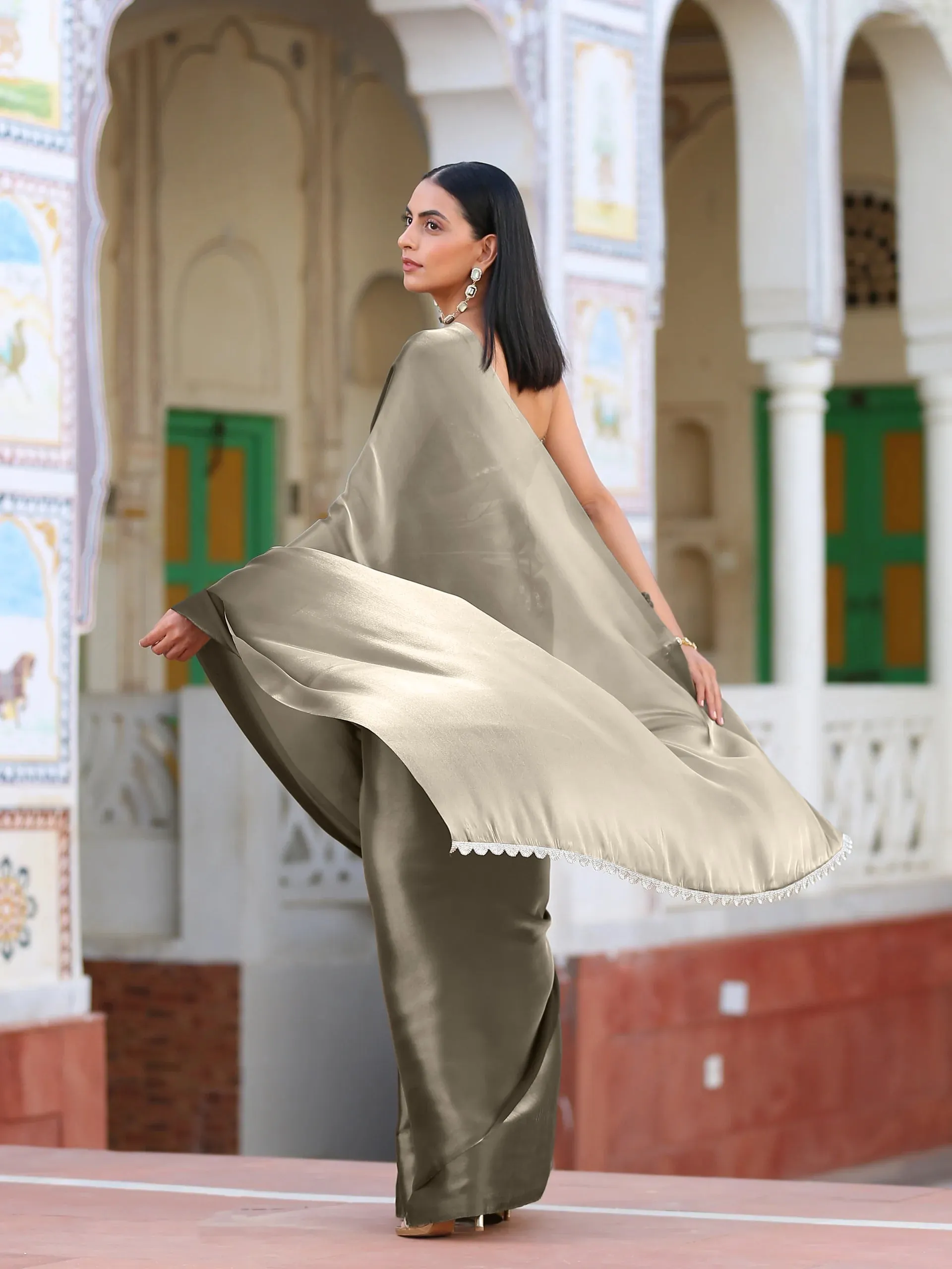 Liquid Gold saree with Lace