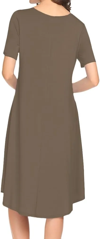Locryz Women's Short Sleeve Pocket Swing Midi Dress Casual Loose T-Shirt Dress