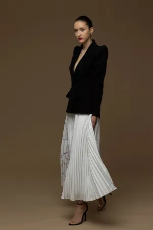Long-Sleeved Blazer with A-line Pleated Skirt