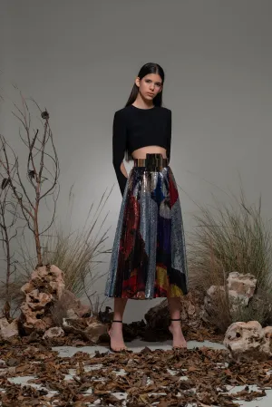 Long-Sleeved Crop Top with Sequin Midi Skirt