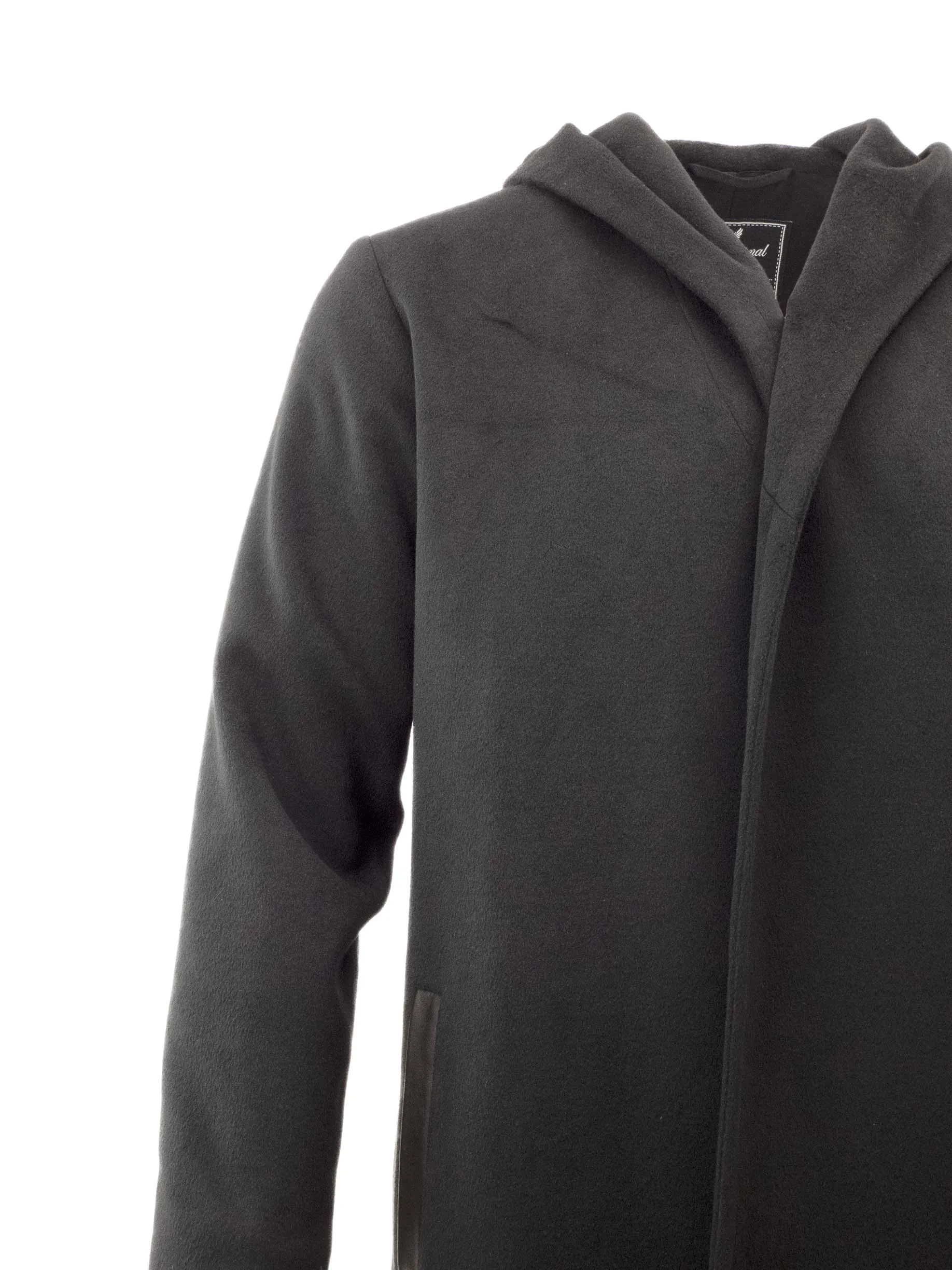 Longline Hooded Over Coat in Black