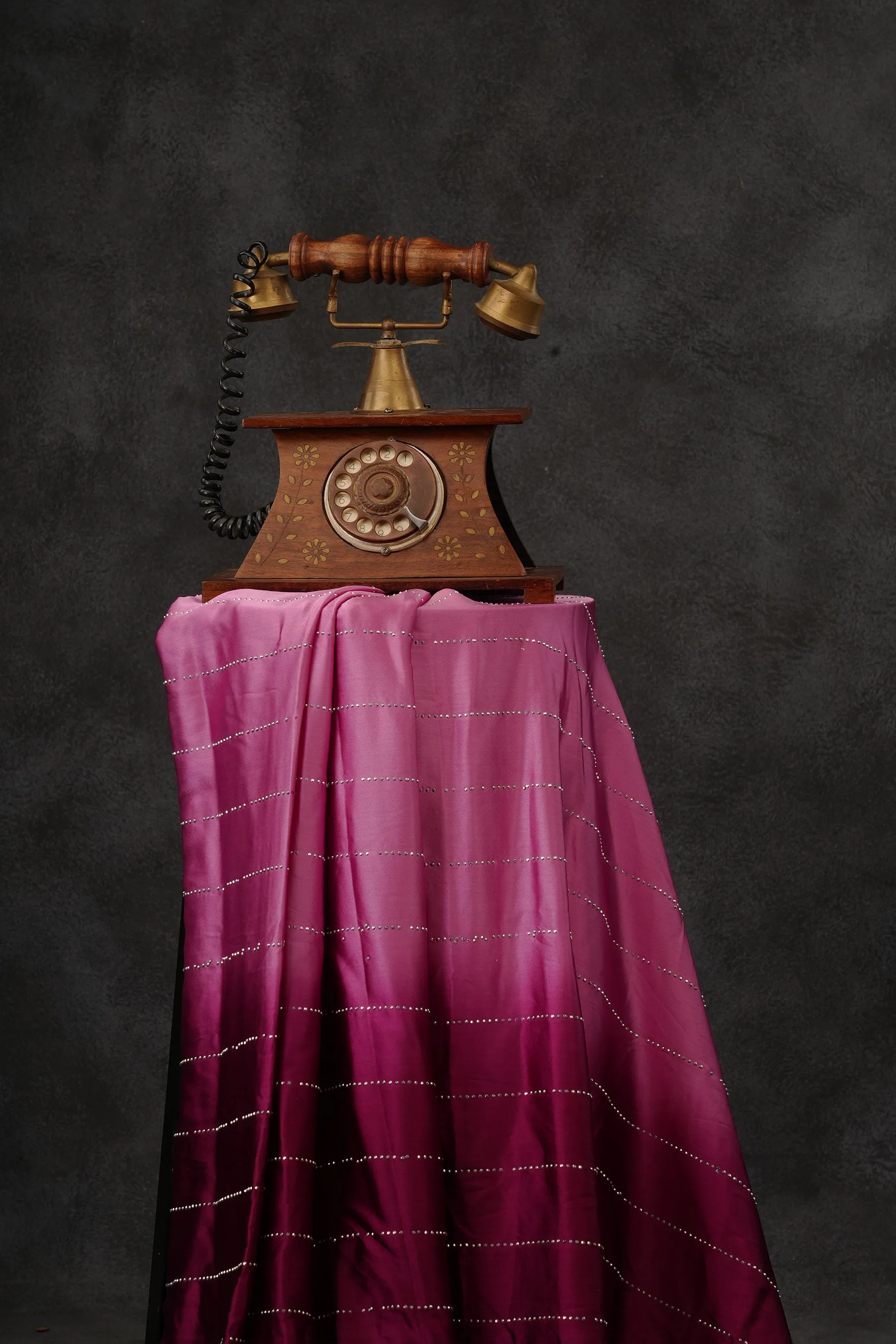 Luxurious Japan Satin Saree in Double-Shade Pink and Maroon
