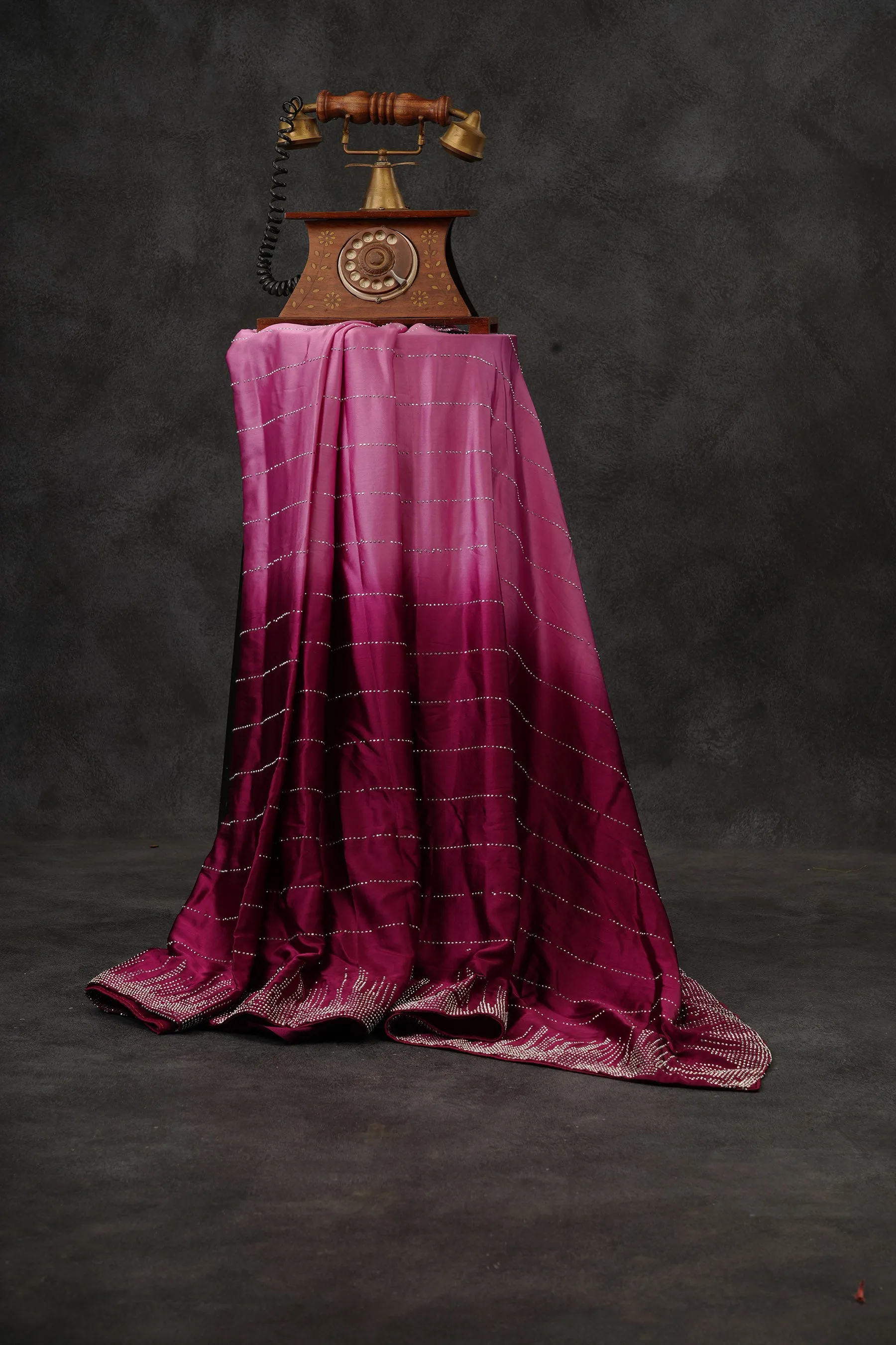 Luxurious Japan Satin Saree in Double-Shade Pink and Maroon
