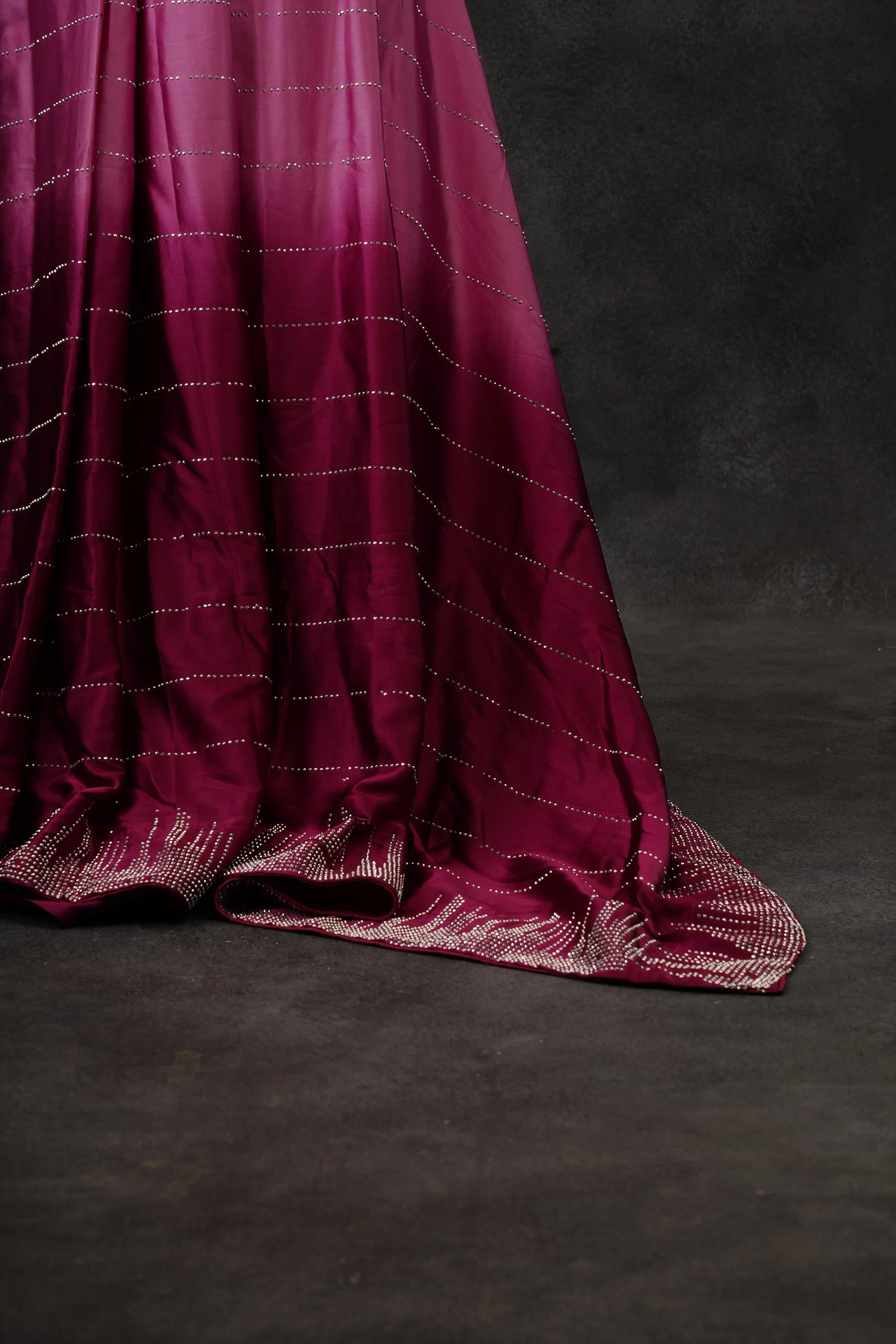 Luxurious Japan Satin Saree in Double-Shade Pink and Maroon