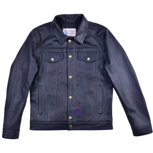 Men Trucker Real Black Goatskin Classic Western Denim Style Leather Black Jacket