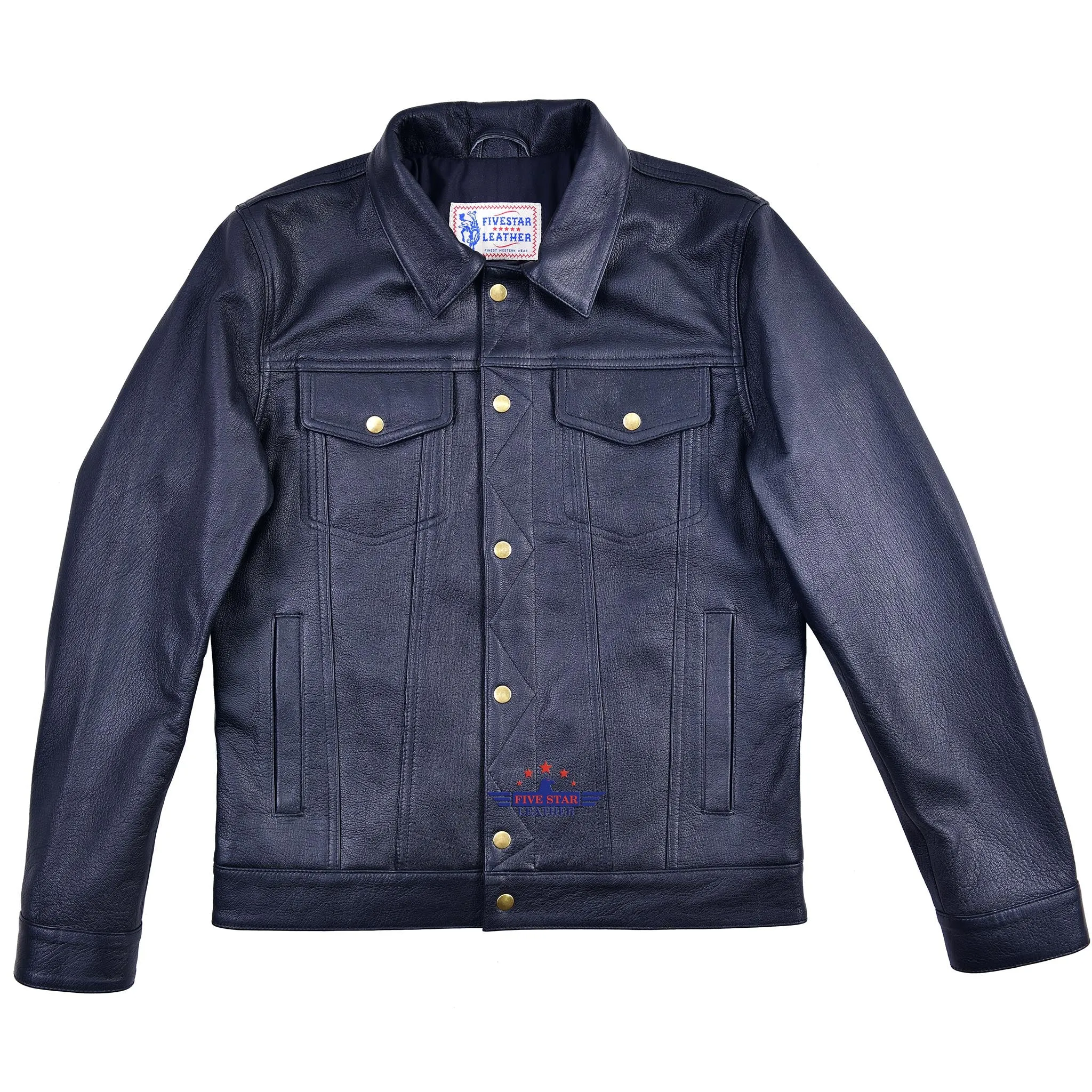 Men Trucker Real Black Goatskin Classic Western Denim Style Leather Black Jacket