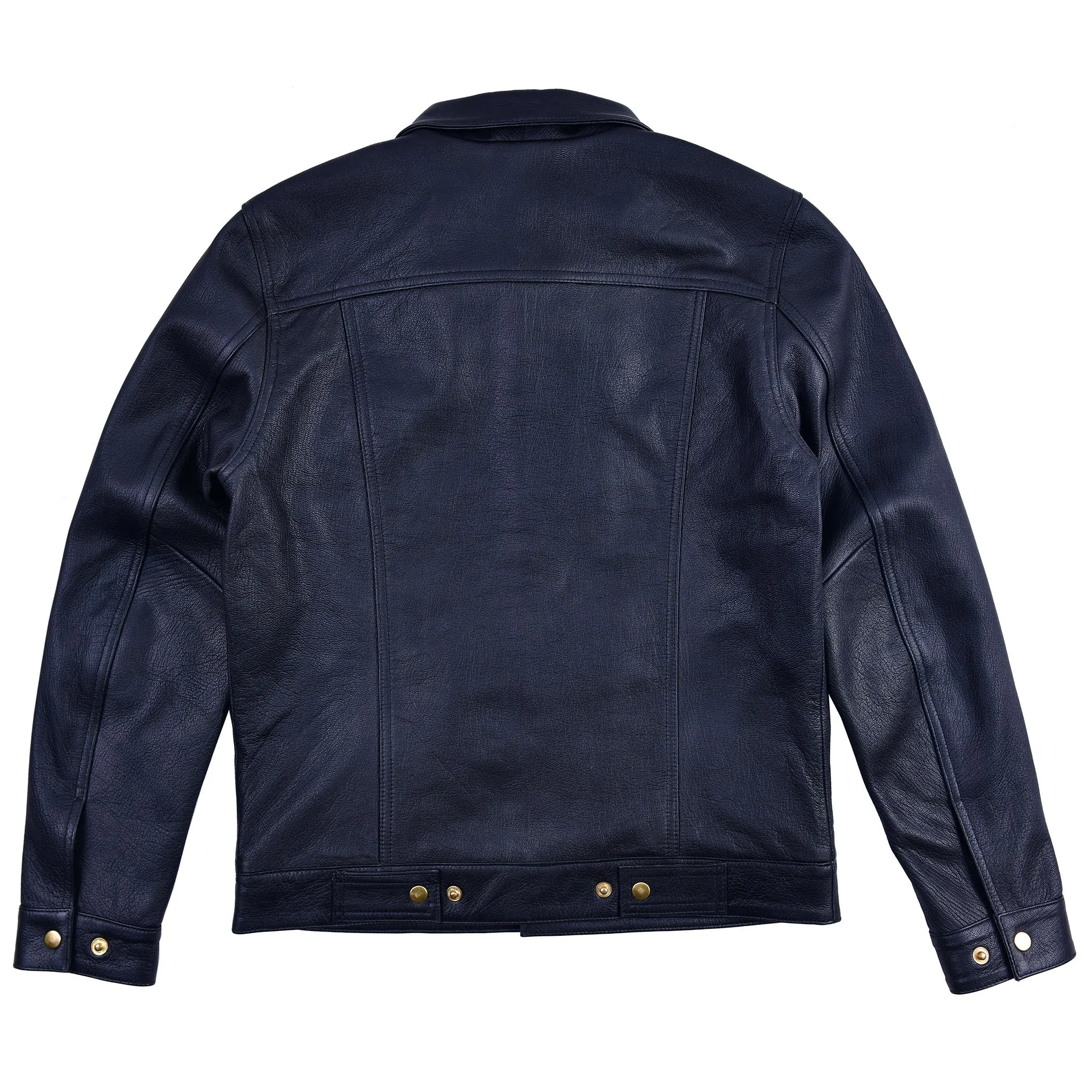 Men Trucker Real Black Goatskin Classic Western Denim Style Leather Black Jacket
