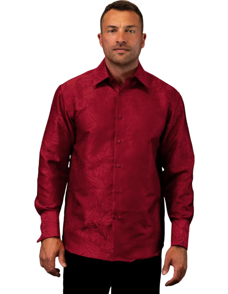 Men's Burgundy Casual Long Sleeves Cufflinks Shirt Regular-Fit