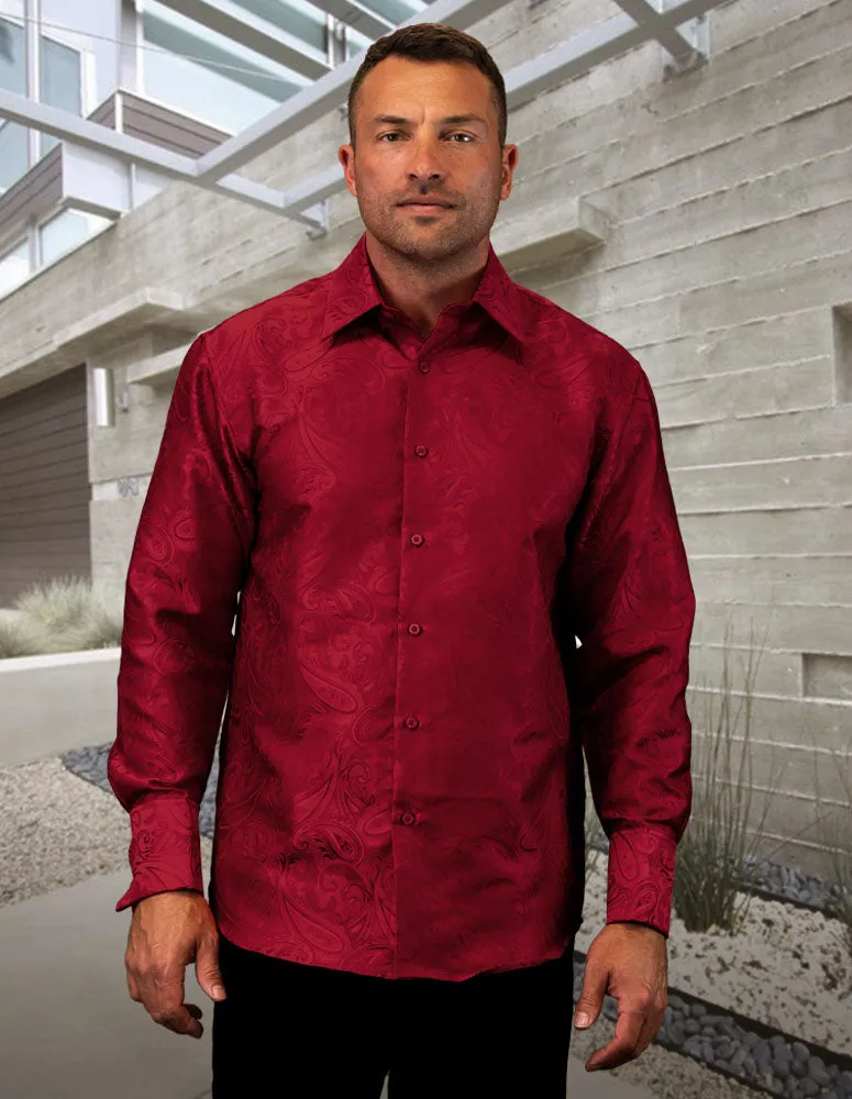 Men's Burgundy Casual Long Sleeves Cufflinks Shirt Regular-Fit
