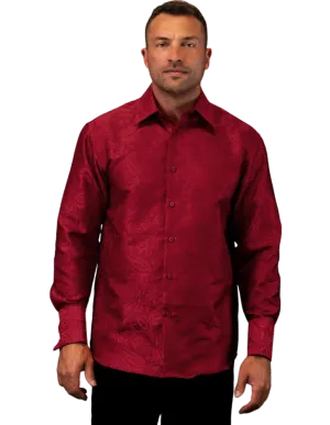 Men's Burgundy Casual Long Sleeves Cufflinks Shirt Regular-Fit