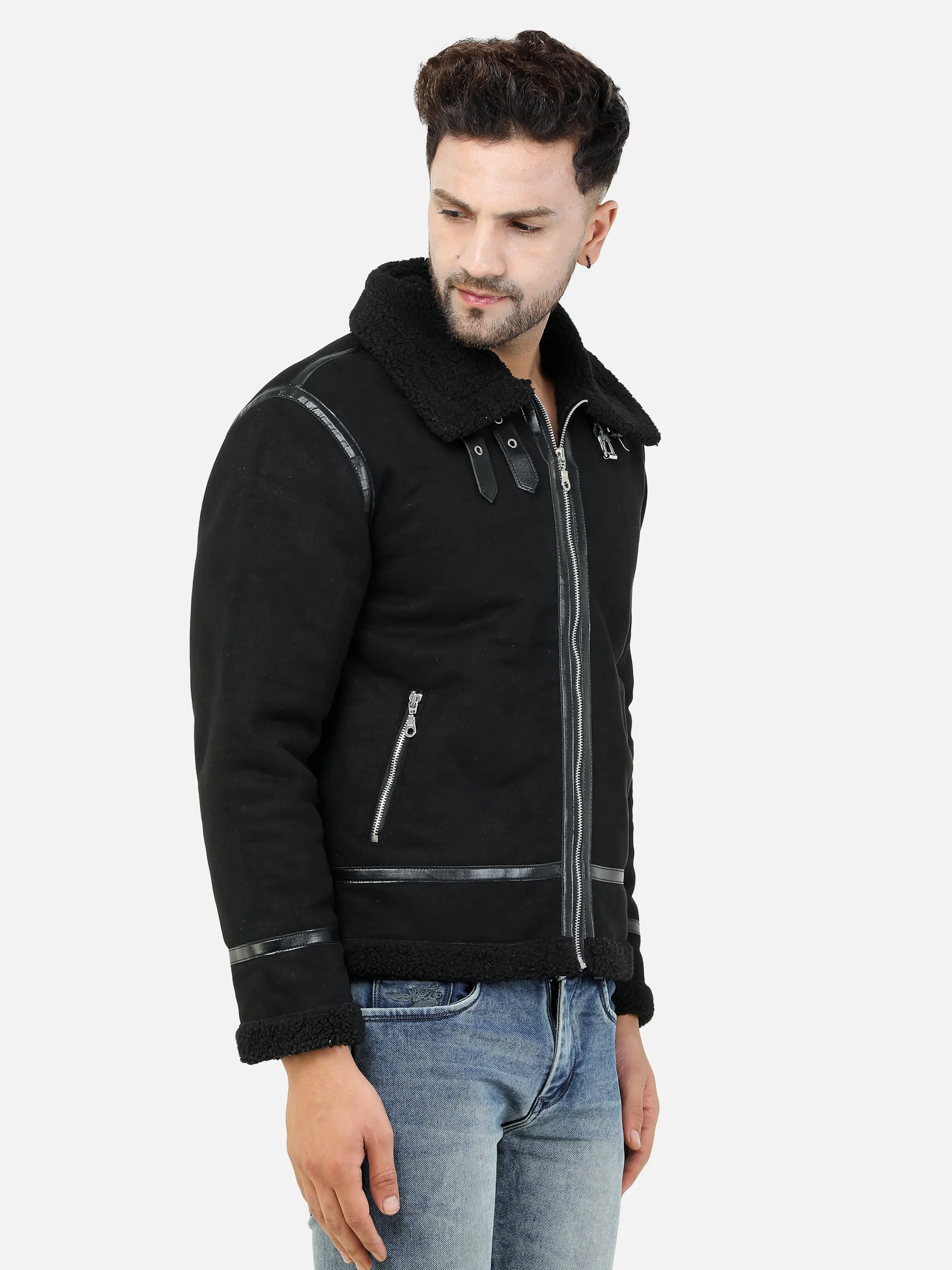 Men's Regular Fit Suede leather Black Jacket