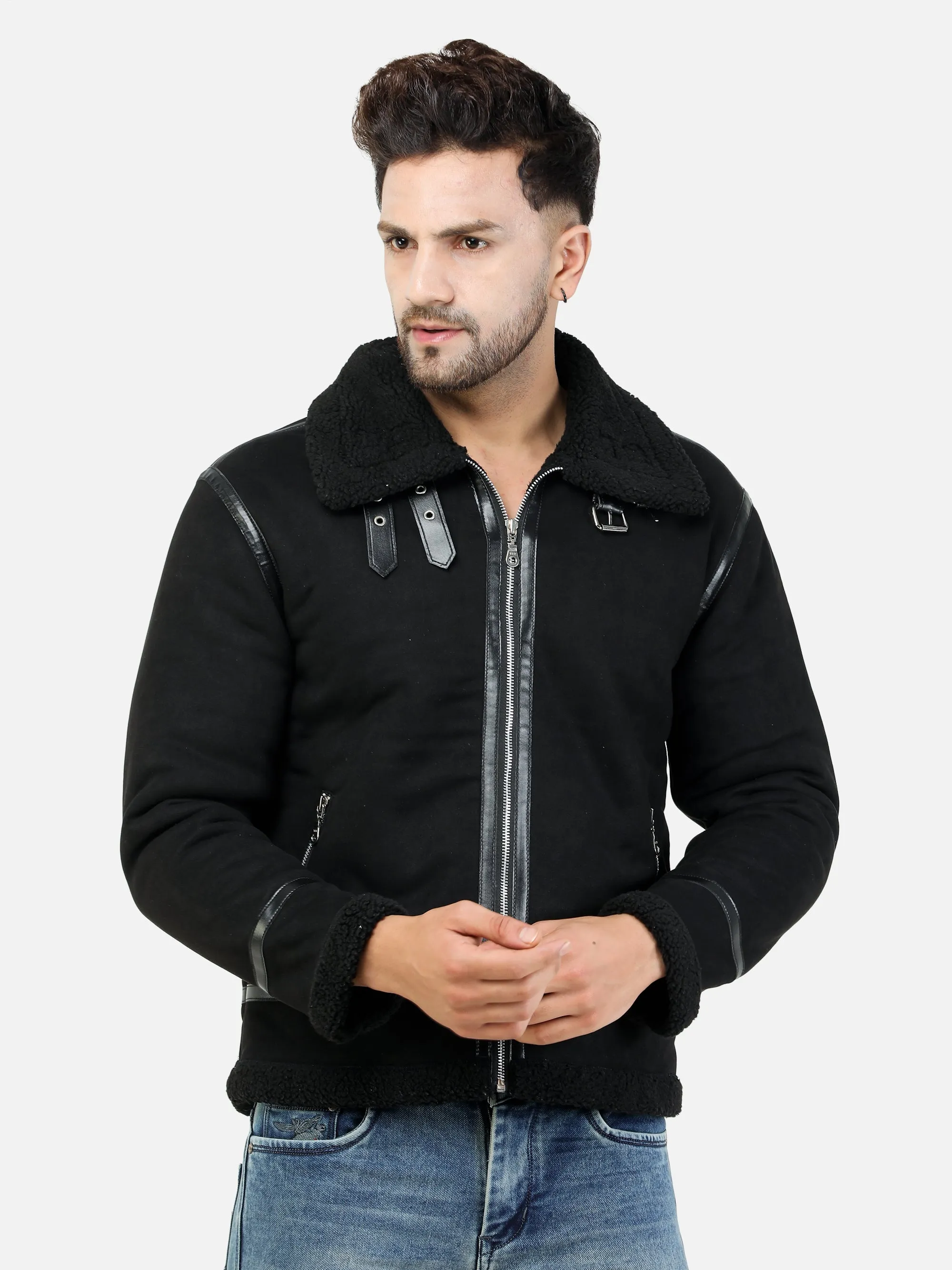Men's Regular Fit Suede leather Black Jacket