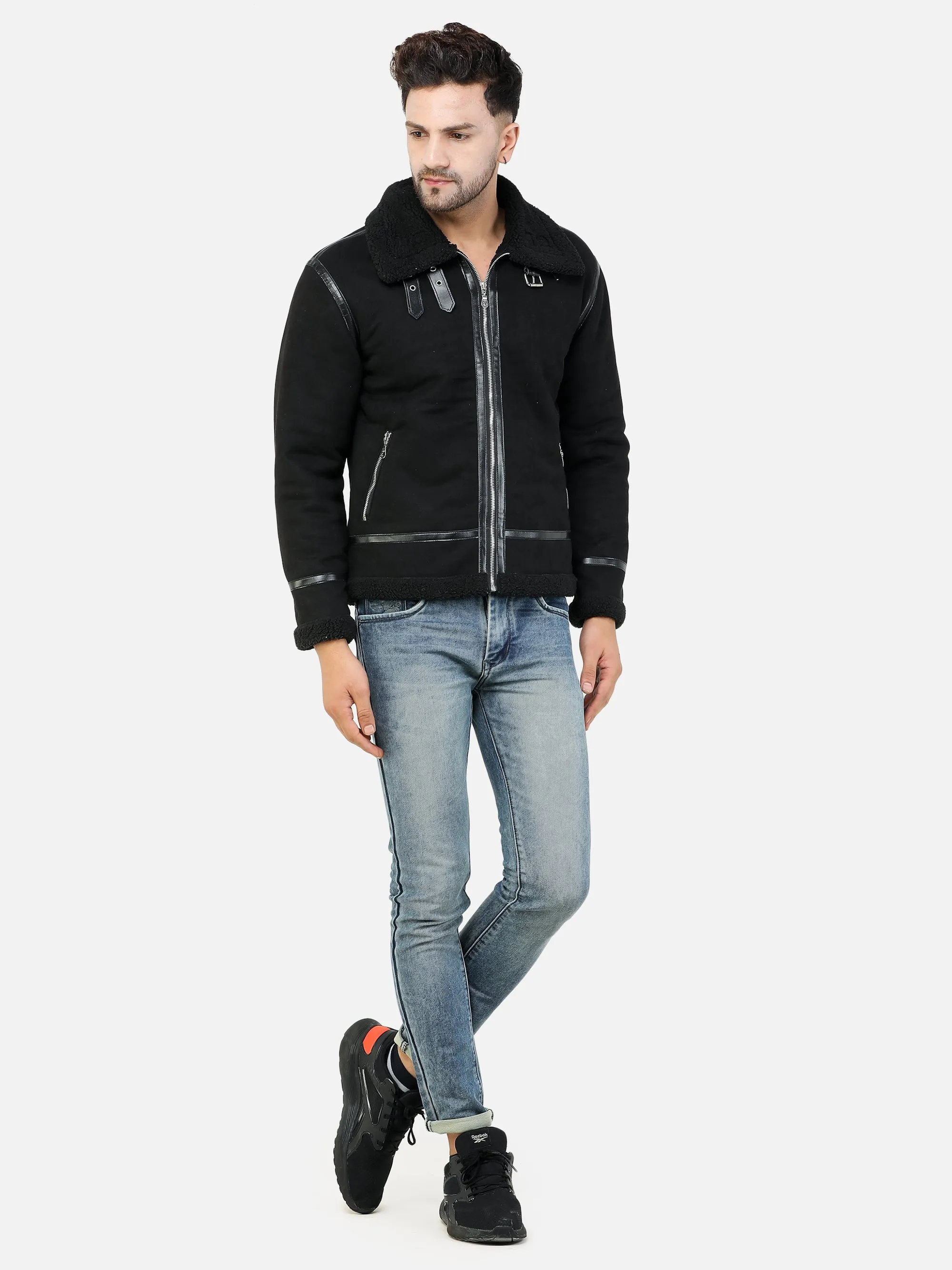 Men's Regular Fit Suede leather Black Jacket