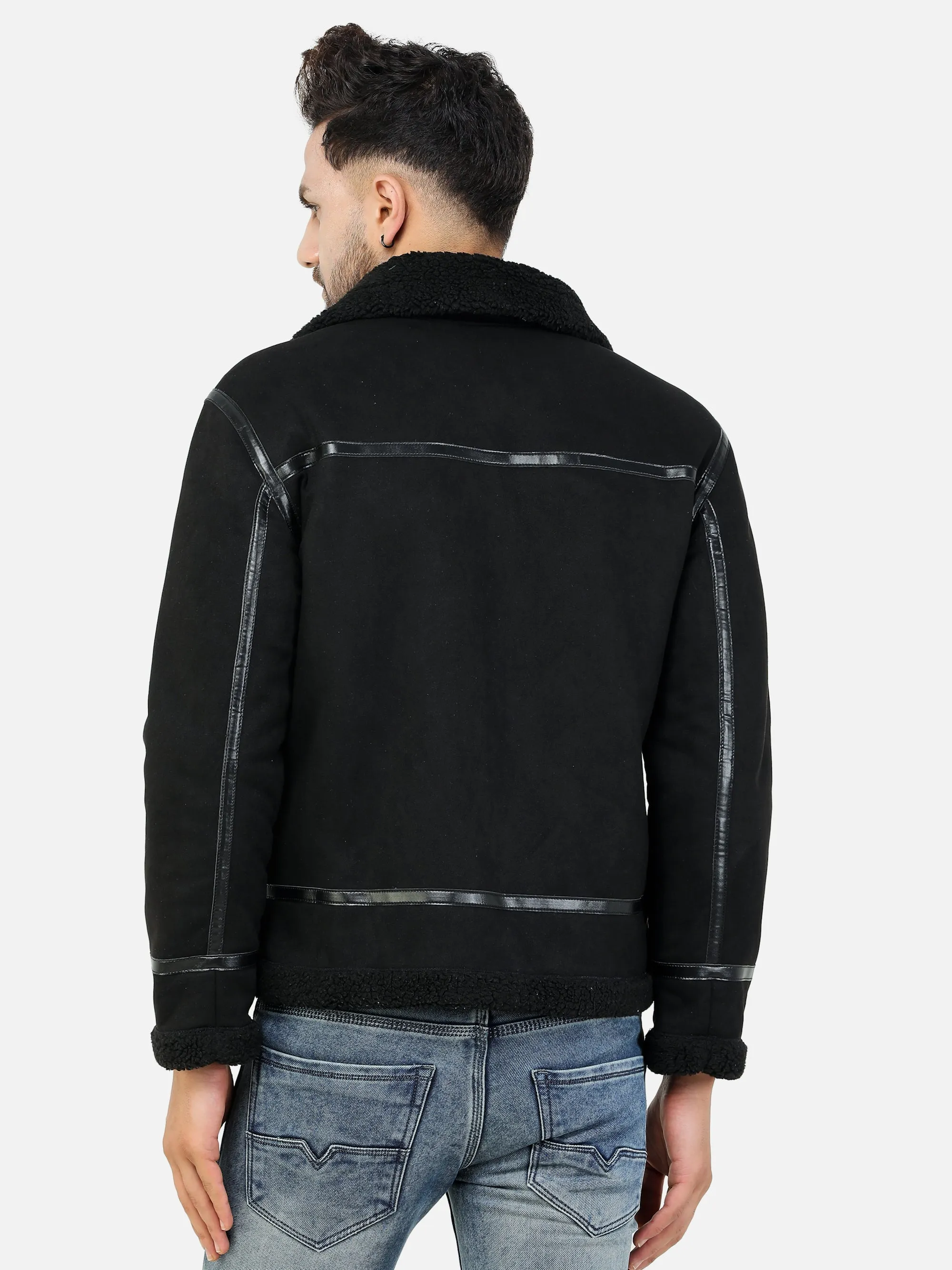 Men's Regular Fit Suede leather Black Jacket
