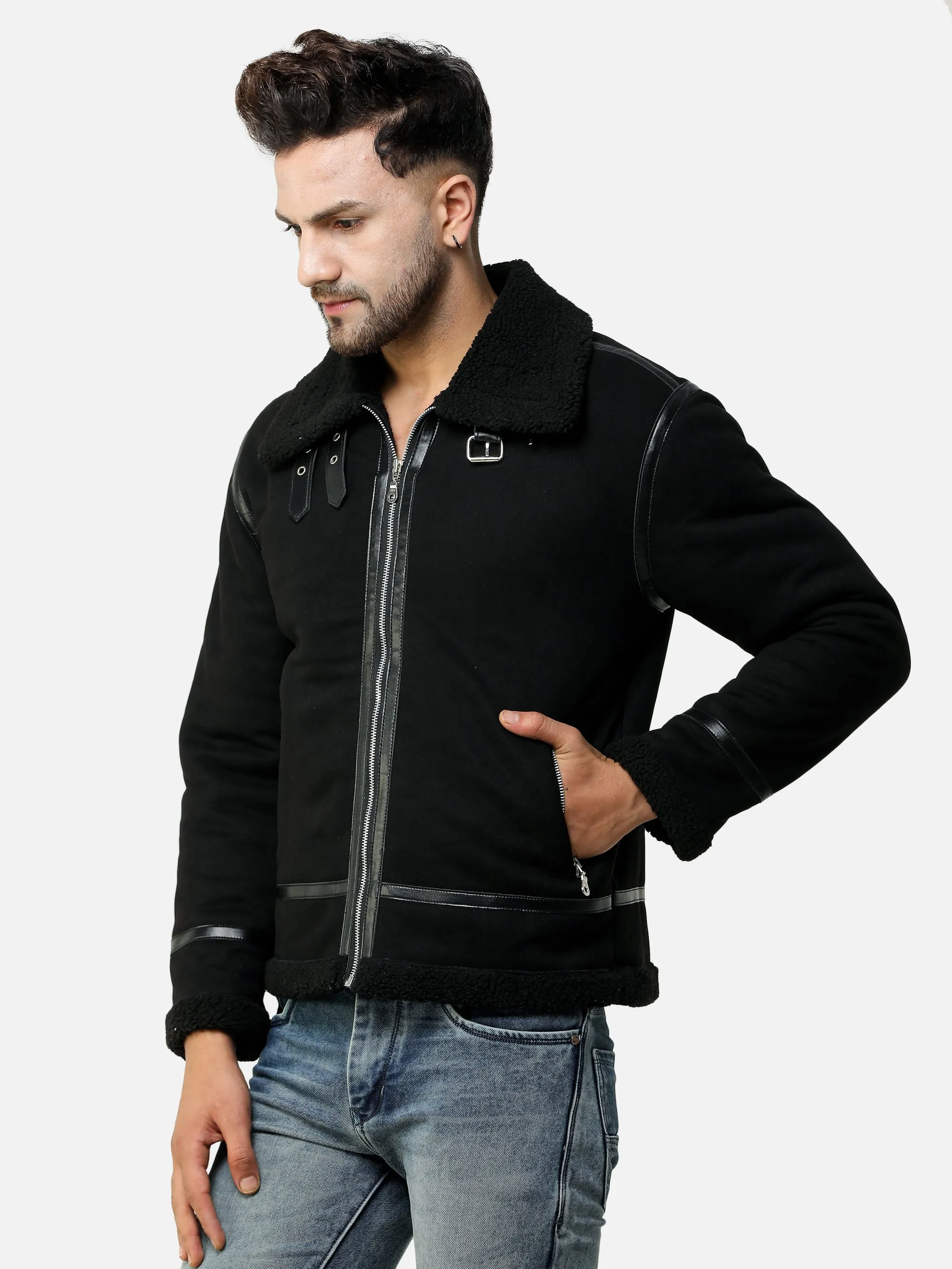 Men's Regular Fit Suede leather Black Jacket