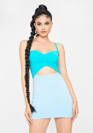 Mint City Lights Ruched Mini Dress