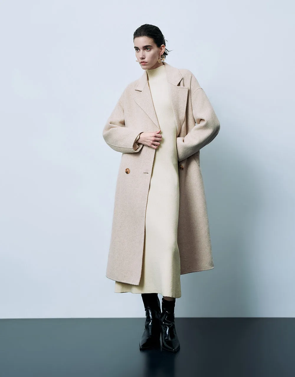 Notch Lapel Double Breasted Longline Coat