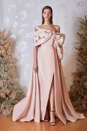 Off-The-Shoulder Column Dress with Overskirt