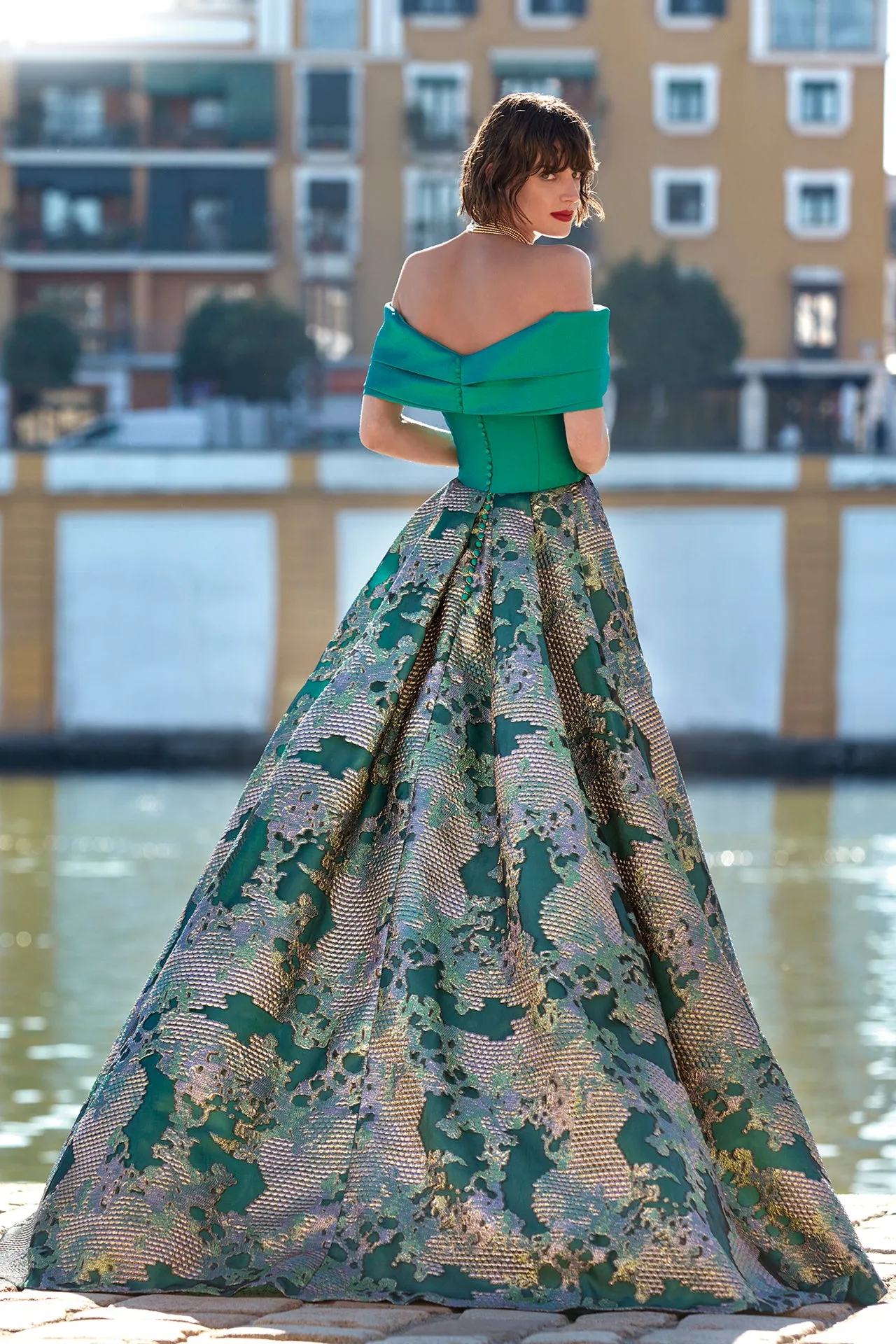 Off-The-shoulder Jacquard Organza Mermaid Dress