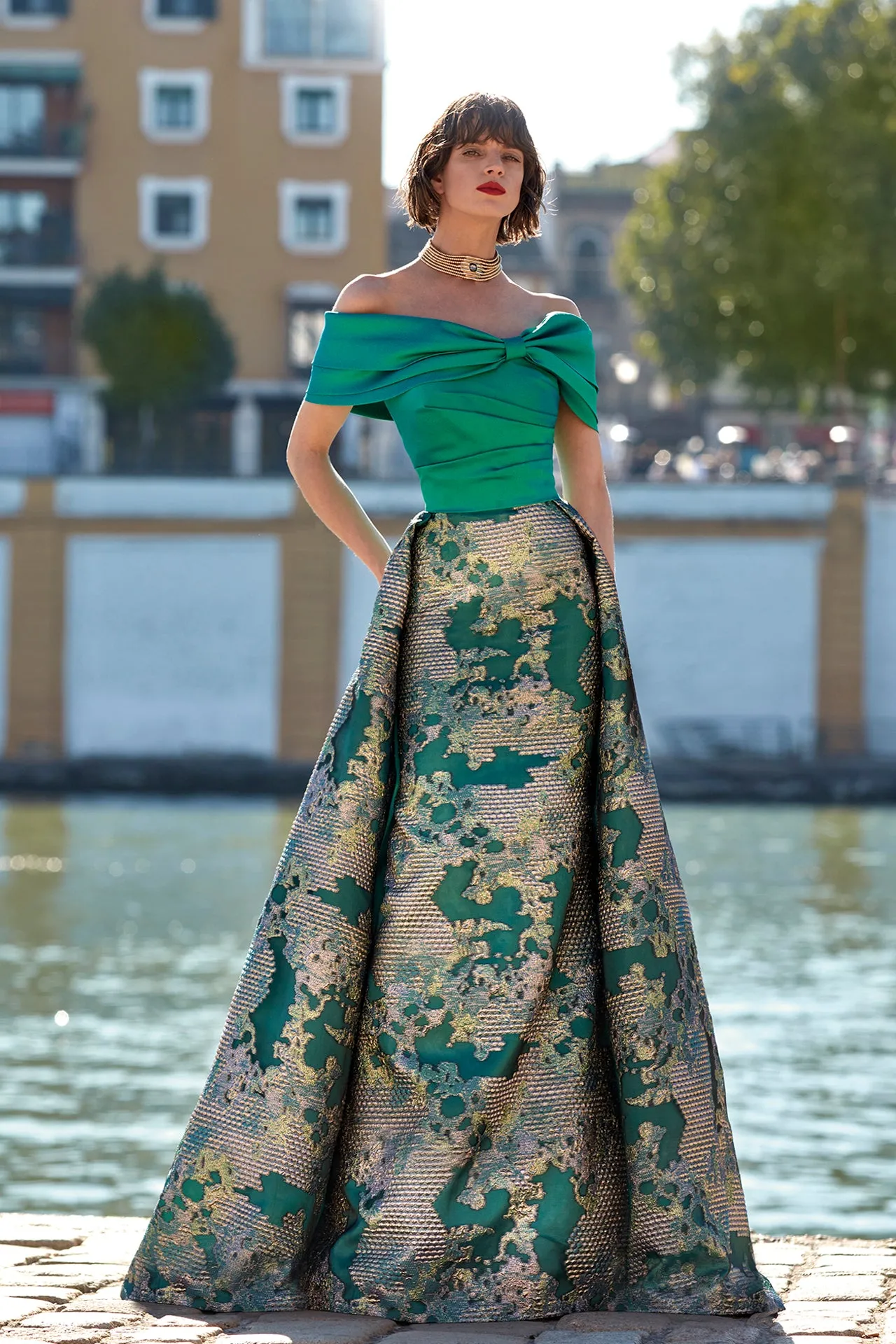 Off-The-shoulder Jacquard Organza Mermaid Dress
