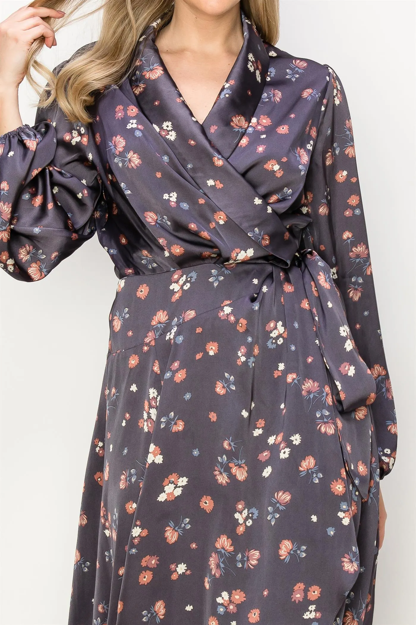 OL24A129-SATIN FLORAL V-NECK WRAP MAXI DRESS