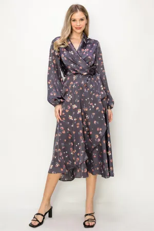 OL24A129-SATIN FLORAL V-NECK WRAP MAXI DRESS