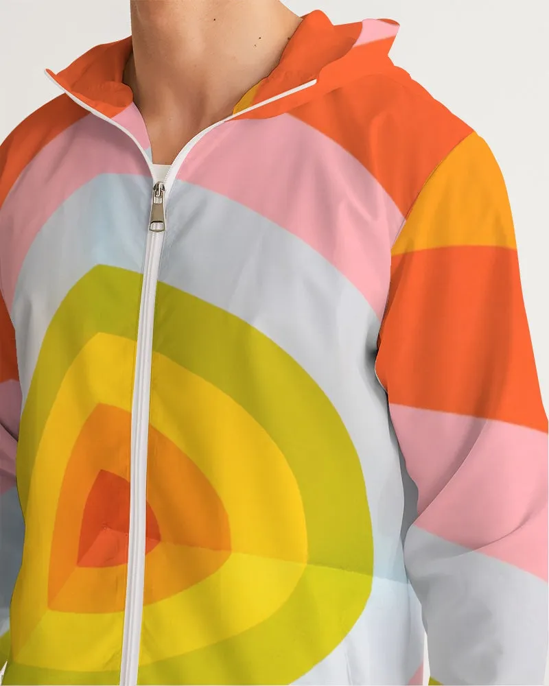 Orange Vortex Men's Windbreaker Hooded Jacket