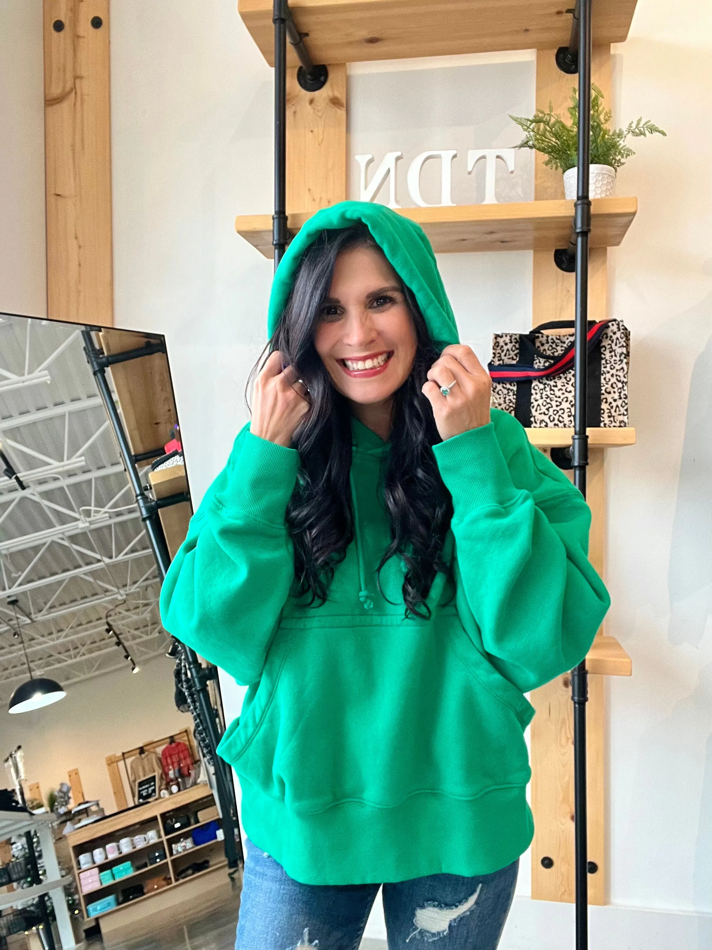Oversized Fleece Kangaroo Pocket Hoodie - Kelli's Green