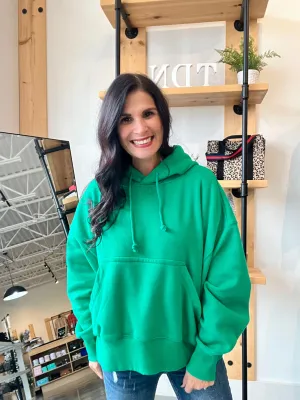 Oversized Fleece Kangaroo Pocket Hoodie - Kelli's Green