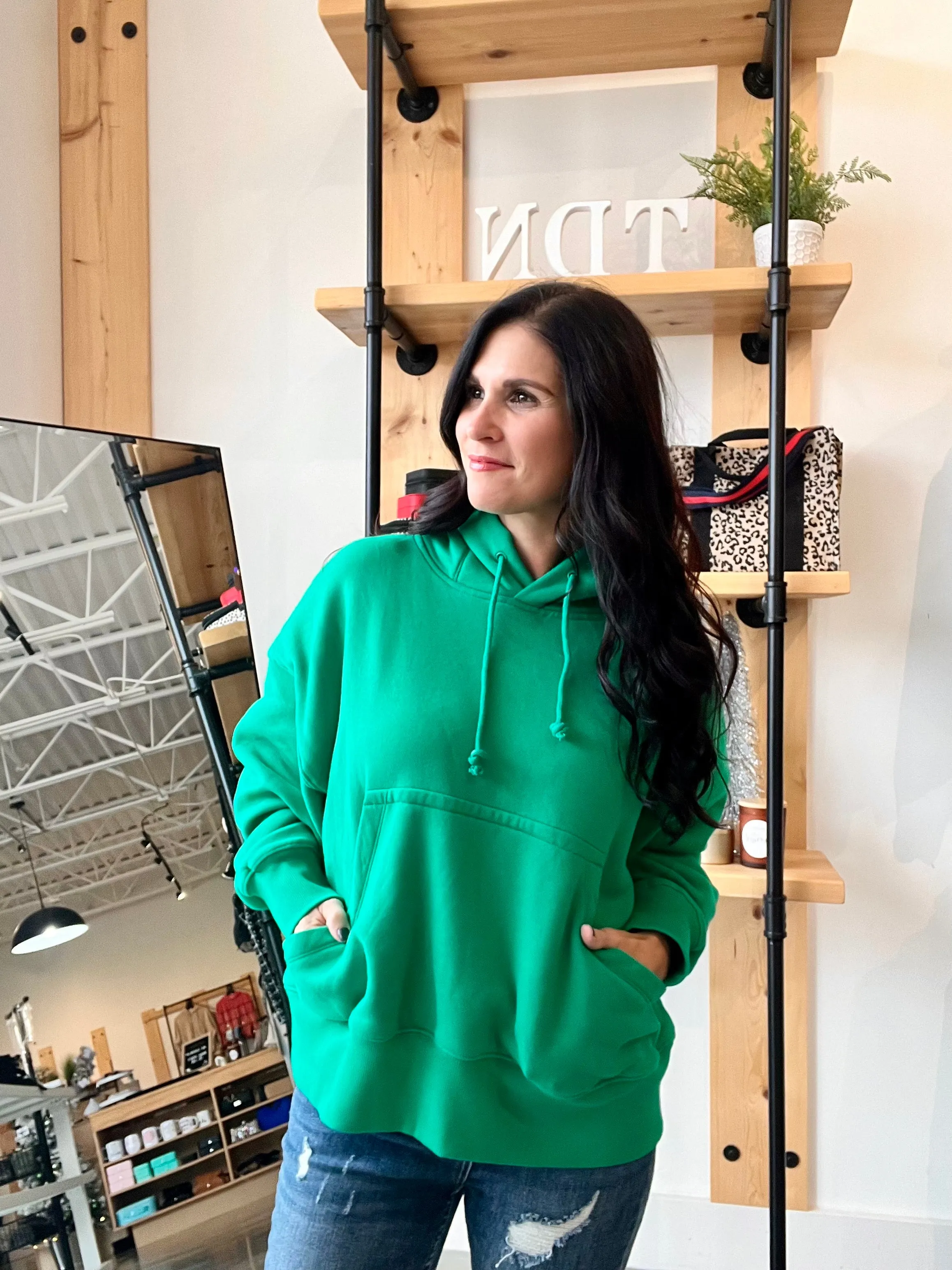 Oversized Fleece Kangaroo Pocket Hoodie - Kelli's Green