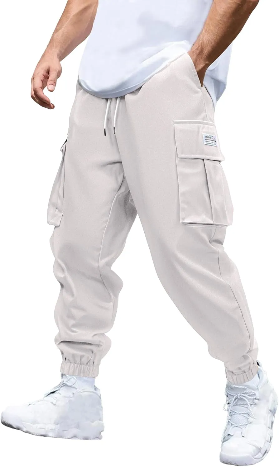 PLEPAN Mens Casual Cargo Joggers Stretch Elastic Waist Drawstring Tapered Sweatpants with Pockets