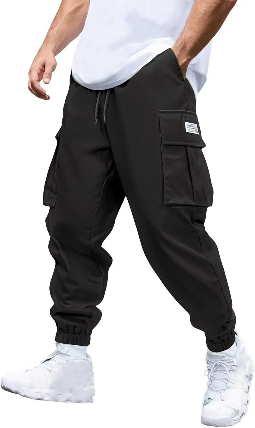 PLEPAN Mens Casual Cargo Joggers Stretch Elastic Waist Drawstring Tapered Sweatpants with Pockets
