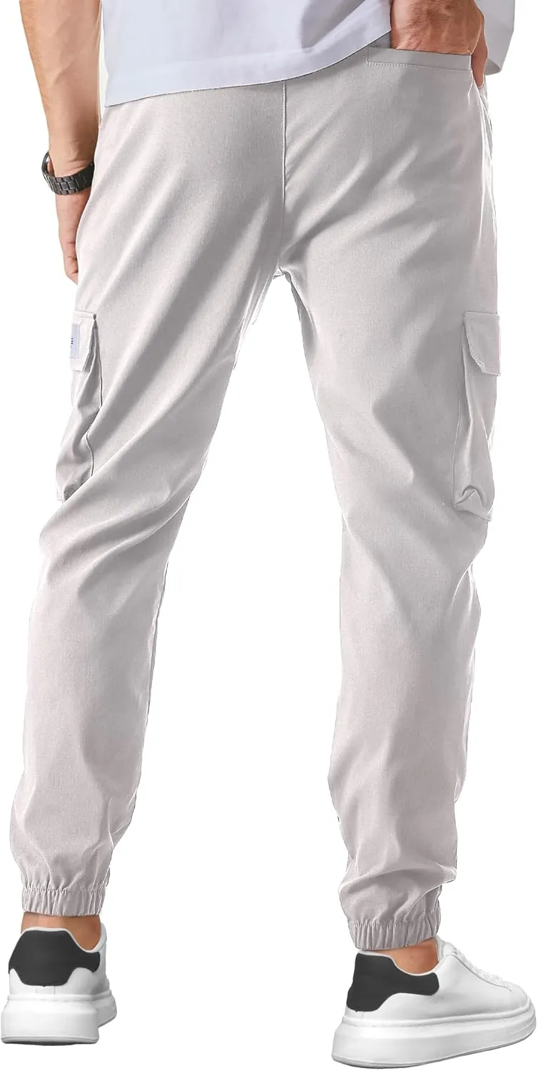 PLEPAN Mens Casual Cargo Joggers Stretch Elastic Waist Drawstring Tapered Sweatpants with Pockets