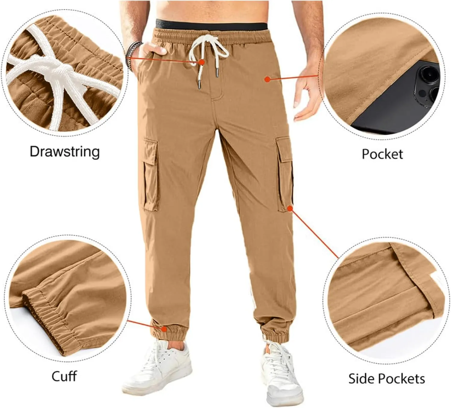 PLEPAN Mens Casual Cargo Joggers Stretch Elastic Waist Drawstring Tapered Sweatpants with Pockets