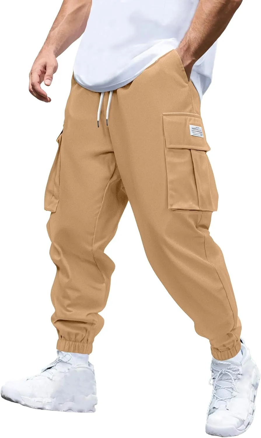 PLEPAN Mens Casual Cargo Joggers Stretch Elastic Waist Drawstring Tapered Sweatpants with Pockets