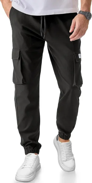 PLEPAN Mens Casual Cargo Joggers Stretch Elastic Waist Drawstring Tapered Sweatpants with Pockets