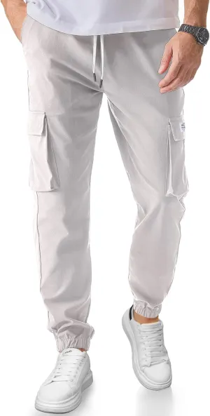 PLEPAN Mens Casual Cargo Joggers Stretch Elastic Waist Drawstring Tapered Sweatpants with Pockets