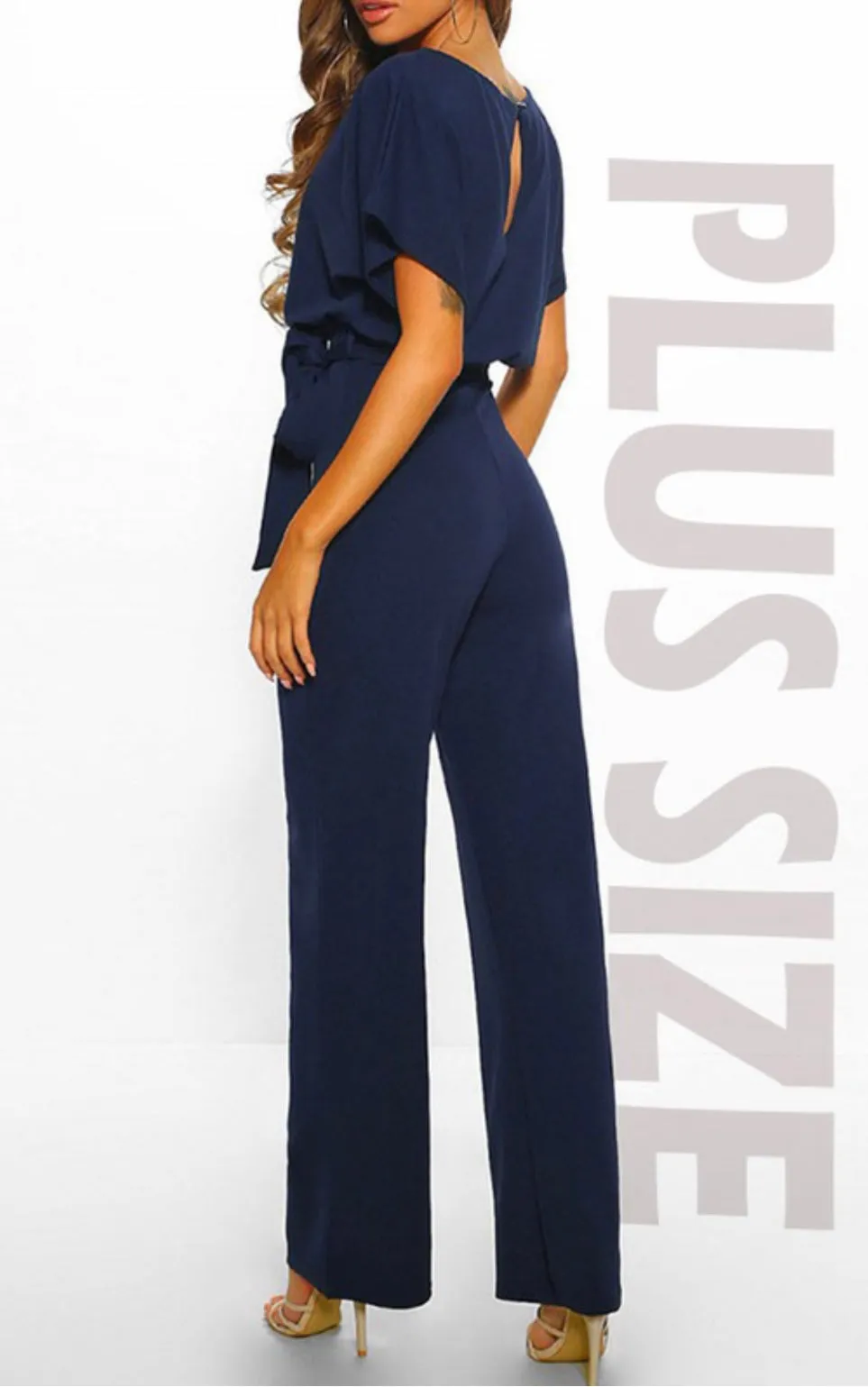Plus size belted jumpsuit